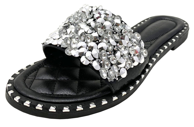 TIA-01 WOMEN'S SPARKLE METALLIC OPEN TOE FASHION FLAT SANDALS SLIP-ON FLIP FLOP