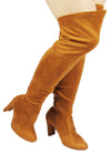 AMAYA-93B Wild Diva Women Stretchy Suede Chunky Heel Thigh High Over The Knee Boots Stretchy