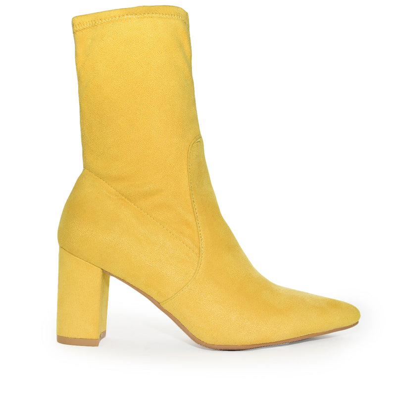AMIYA-01 Pointed Toe Low Chunky Block Heel Ankle Boots-Yellow-1
