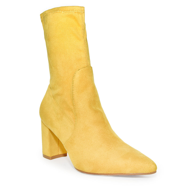 AMIYA-01 Pointed Toe Low Chunky Block Heel Ankle Boots-Yellow-2