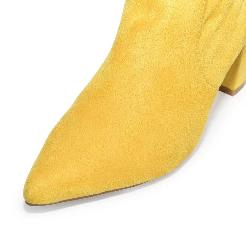AMIYA-01 Pointed Toe Low Chunky Block Heel Ankle Boots-Yellow-6