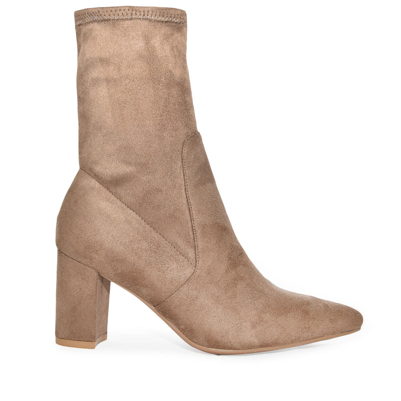 AMIYA-01 Pointed Toe Low Chunky Block Heel Ankle Boots-Taupe-1