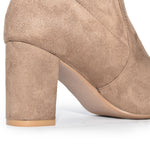 AMIYA-01 Pointed Toe Low Chunky Block Heel Ankle Boots-Taupe-5