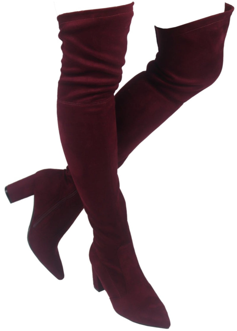 Burgundy thigh on sale high boots