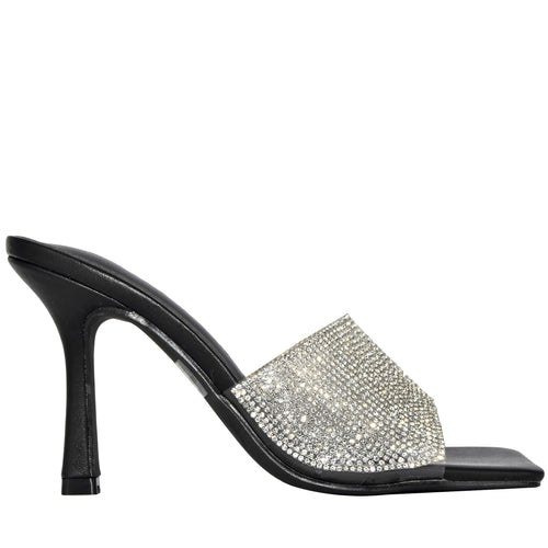 BONA-05 Glam Rhinestone Open-Toe Stiletto Slide Heels Side View-Black- 2