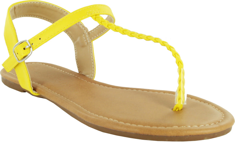 CAROL-14 FAUX LEATHER BRAIDED STRAP SANDALS