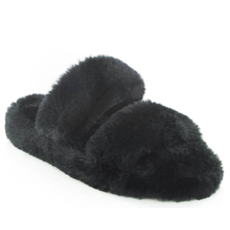 CUDDLES-07 SOFT-COMFY FLUFFY FLIP FLOP FAUX FUR DOUBLE STRAP SLIPPERS SANDALS