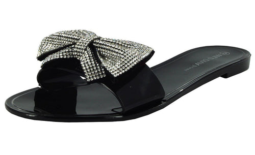 JOANIE-207 BOW RHINESTONE SLIPPER SLID SANDALS