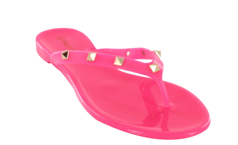 JOANIE-225 FLIP FLOP FLAT STUDDED JELLY SANDALS