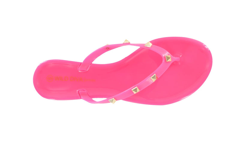 JOANIE-225 FLIP FLOP FLAT STUDDED JELLY SANDALS