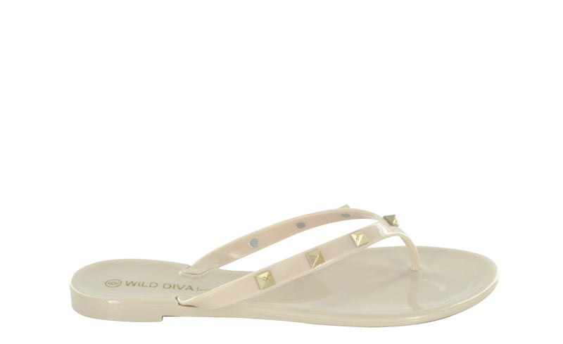 JOANIE-225 FLIP FLOP FLAT STUDDED JELLY SANDALS