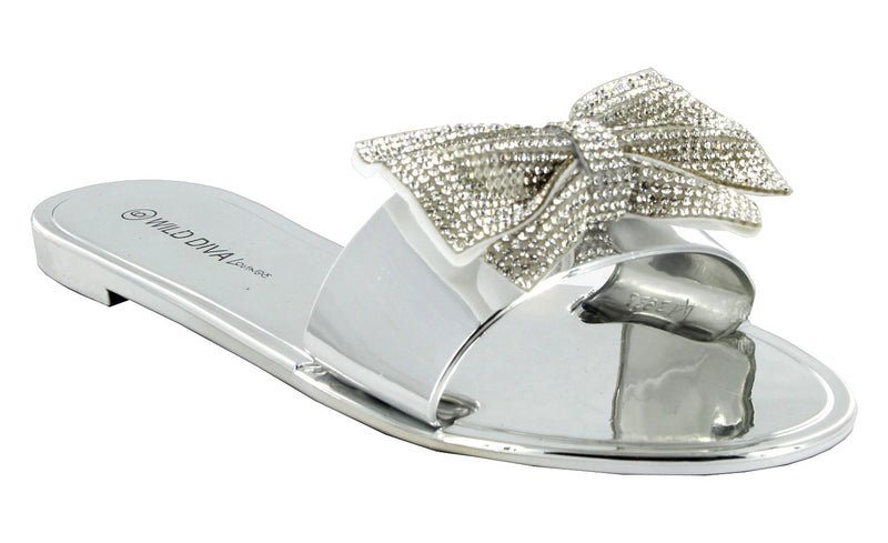 JOANIE-207 BOW RHINESTONE SLIPPER SLID SANDALS