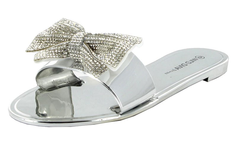 JOANIE-207 BOW RHINESTONE SLIPPER SLID SANDALS