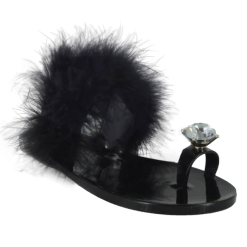 JOLIE-35 FAUX FUR TOE RING SLIPPER SANDALS