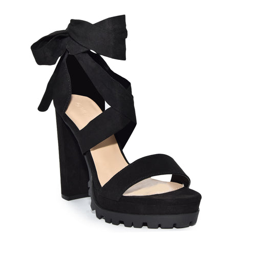 MORLA-02 Strappy Crisscross Lace-Up Lug Sole Chunky Heels-BKVS-2