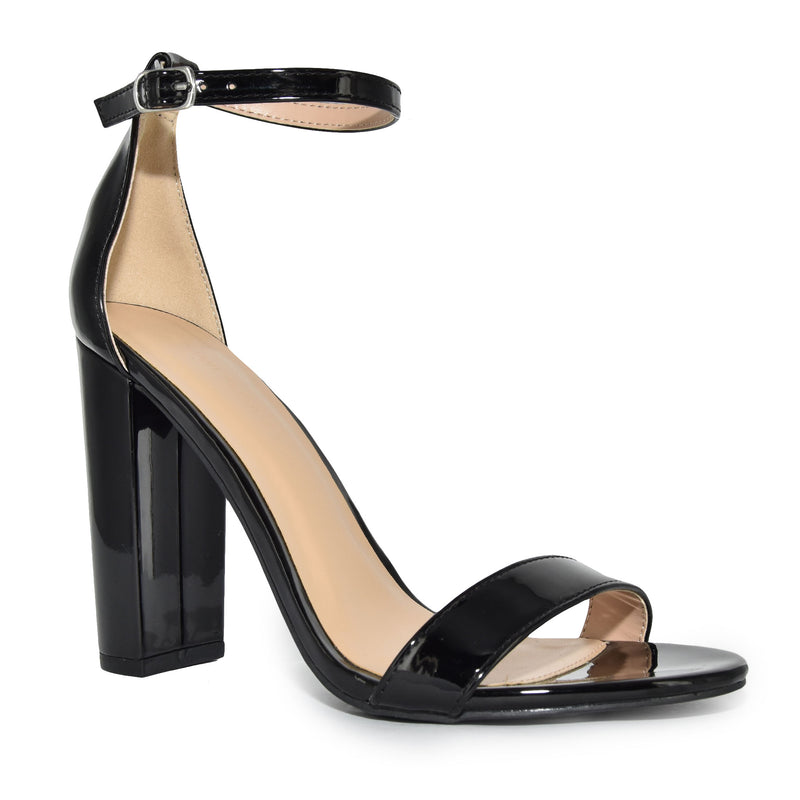 MORRIS-01 Ankle Strap Chunky Block Heeled Sandals-Patent Black-Side View 1
