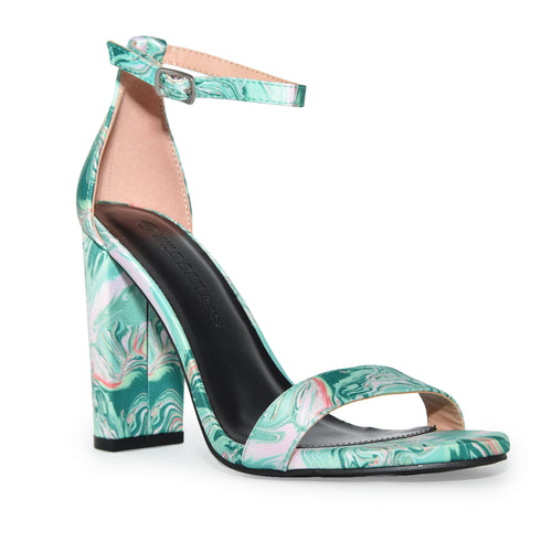 MORRIS-01 Satin Marble Chunky Block Heel Sandals