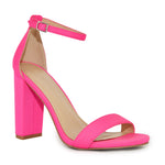 MORRIS-01 Ankle Strap Chunky Block Heeled Sandals-Neon Pink-Side View 1