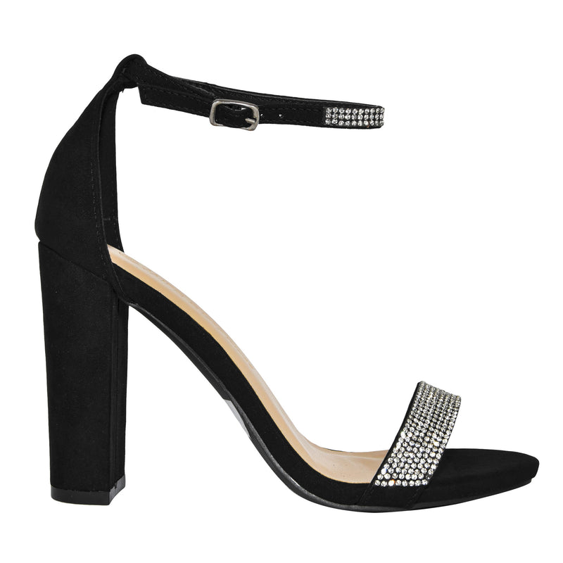 MORRIS-99 Rhinestone Ankle Strap Block Heel Sandals-Black-Side View 2