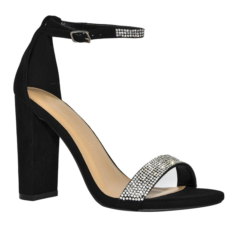 MORRIS-99 Rhinestone Ankle Strap Block Heel Sandals-Black-Side View 1