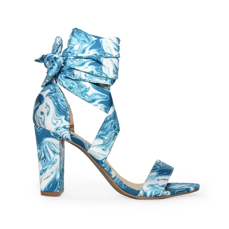 MORRY-07 Satin Lace-Up Marble Block Heel Sandals