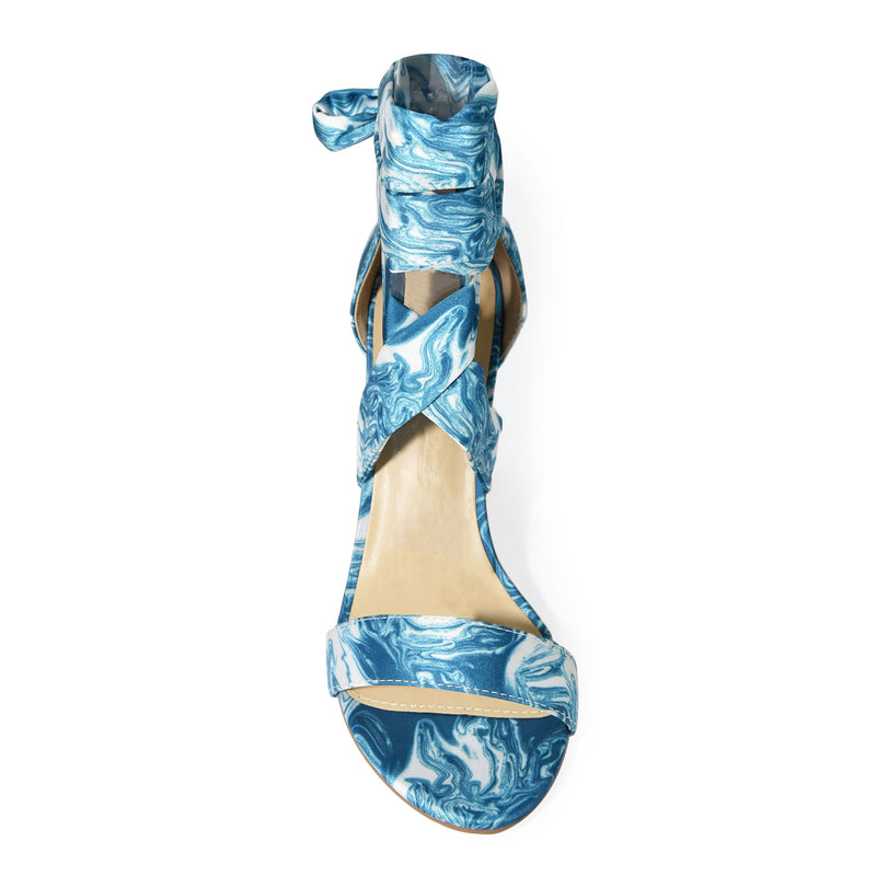 MORRY-07 Satin Lace-Up Marble Block Heel Sandals