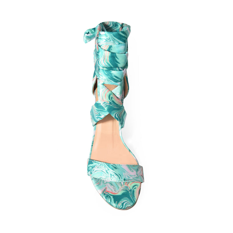 MORRY-07 Satin Lace-Up Marble Block Heel Sandals