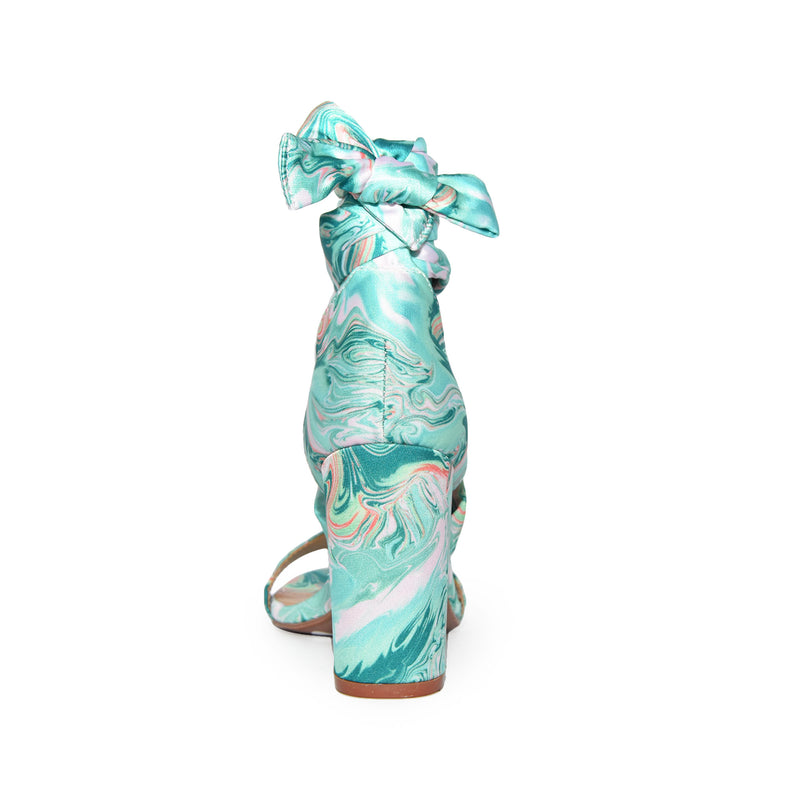 MORRY-07 Satin Lace-Up Marble Block Heel Sandals