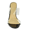 MORRY-11 Transparent Double Strap Patent Lucite Block Heels-Black-Top View 