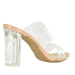 MORRY-11 Transparent Double Strap Patent Lucite Block Heels-Nude-Back View