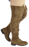 OKSANA-308W WIDE FIT OVER THE KNEE LOW HEELED LACE UP BOOTS