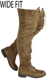 OKSANA-308W WIDE FIT OVER THE KNEE LOW HEELED LACE UP BOOTS