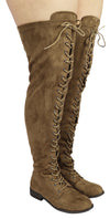 OKSANA-308W WIDE FIT OVER THE KNEE LOW HEELED LACE UP BOOTS