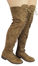 OKSANA-308W WIDE FIT OVER THE KNEE LOW HEELED LACE UP BOOTS