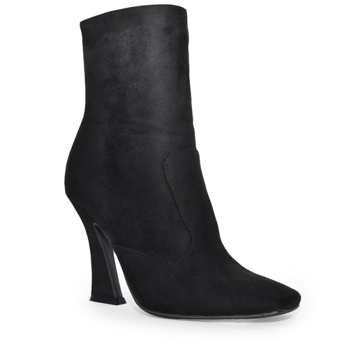SASSY-01 Square Toe Structural Flared Chunky Heel Ankle Boots-1