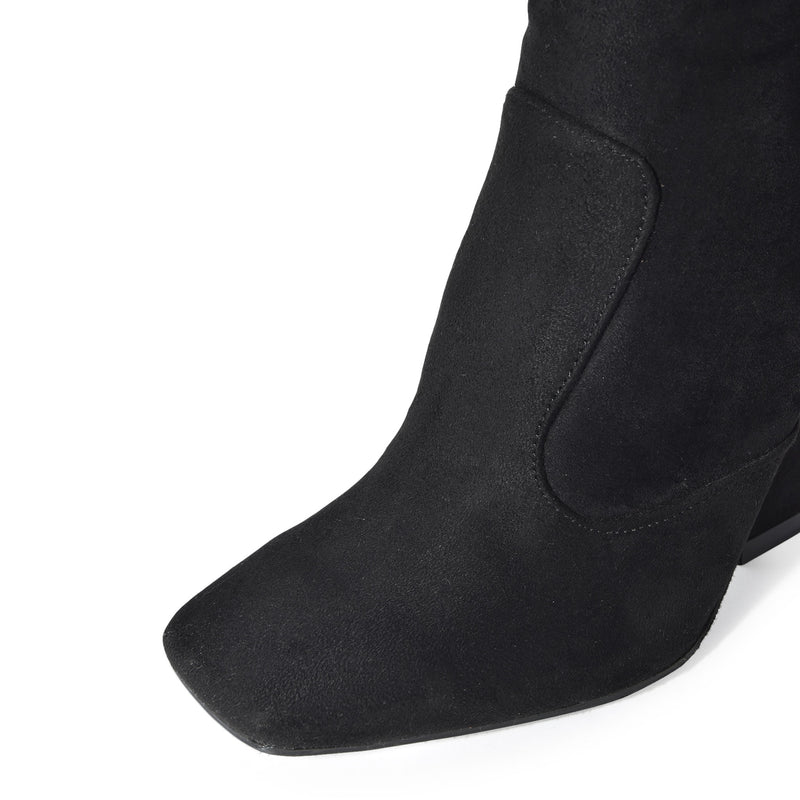 SASSY-01 Square Toe Structural Flared Chunky Heel Ankle Boots-5