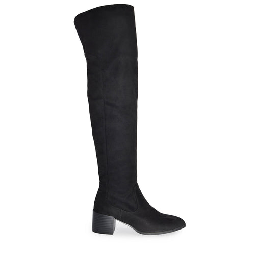 CATHERINE-06 Western Over The Knee Pointy Toe Low Block Heel Boots -BKVS-1