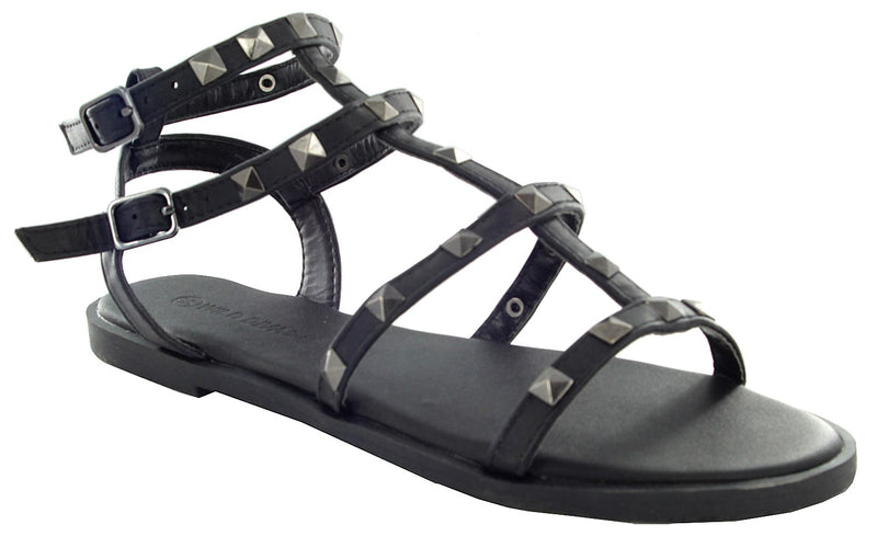SNOW-29 OPEN TOE STUDDED DECOR ANKLE STRAP SANDALS