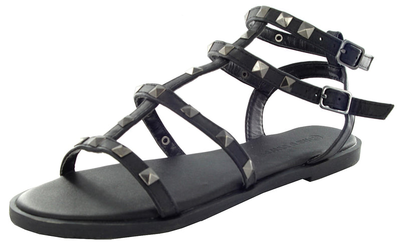 SNOW-29 OPEN TOE STUDDED DECOR ANKLE STRAP SANDALS