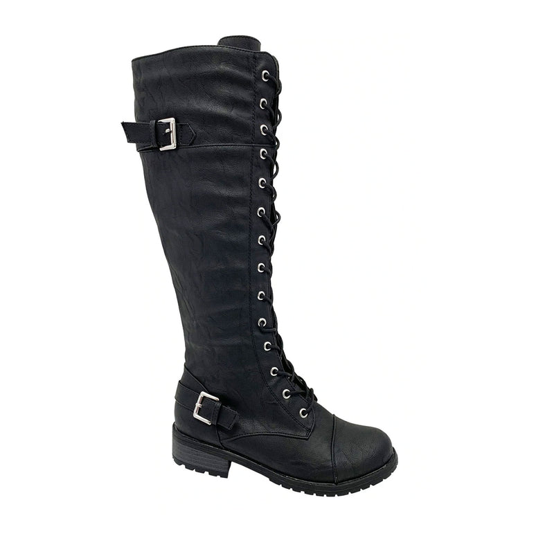 TIMBERLY-282 LACE UP TALL COMBAT BOOTS