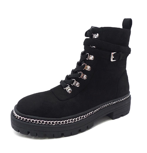 Wild Diva TOKYO-02 Laceup Faux Suede Chain Lug Boot-Front View