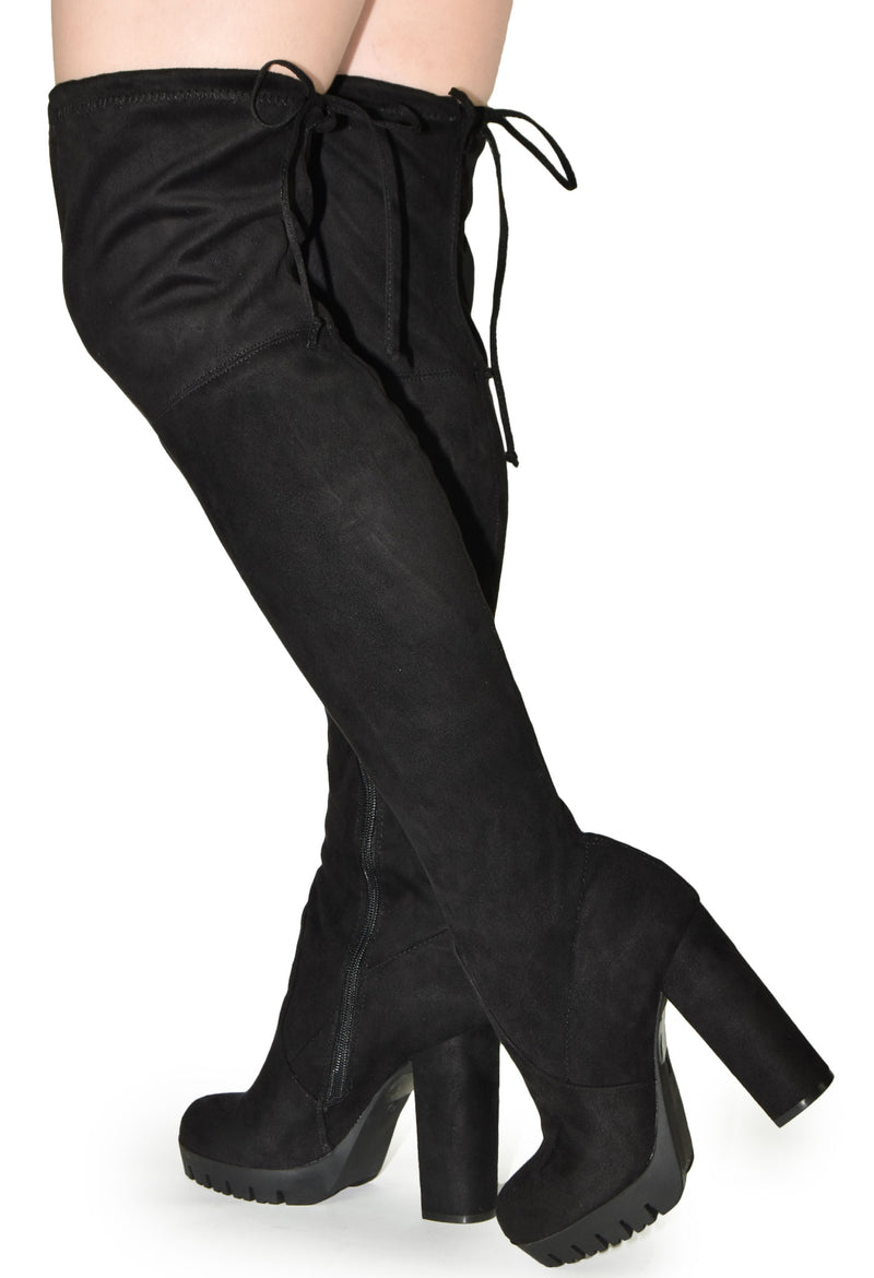 VERONICA-46 Faux Suede Over The Knee Lug Sole Platform High Heel Boot-Back View-1