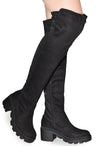 VIVICA-08 Faux Suede Lycra Knee High Lug Sole Chunky Heel Boots-Black-Side View 2