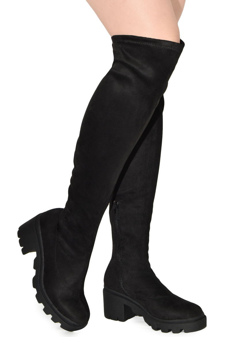 VIVICA-10 Faux Suede Over The Knee Lug Sole Boot-Black-Side view 2