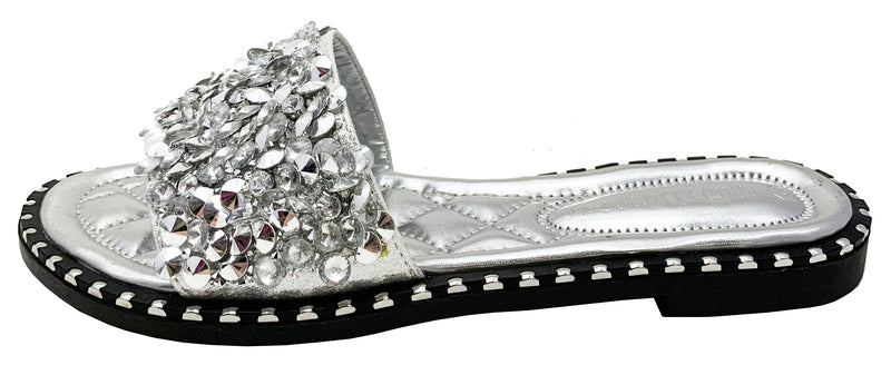 TIA-01 WOMEN'S SPARKLE METALLIC OPEN TOE FASHION FLAT SANDALS SLIP-ON FLIP FLOP