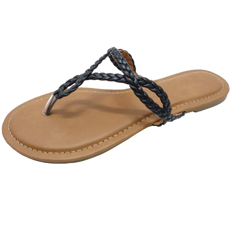 BELLE-03 Faux Leather Braided Strap Flip Flops