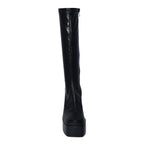 Wild Diva Mid Calf Structural Triangular Chunky Block Heel Boots