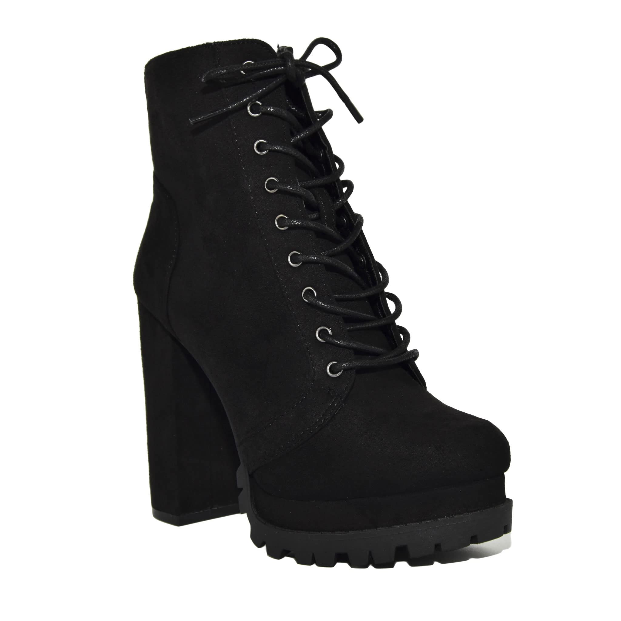 Fall Boots Women Trendy Women's Lug Sole Combat Ankle Bootie Lace