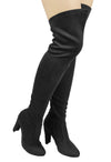 Womens Faux Suede Sexy Fitted Thigh High Over the Knee High Chunky Heel Boots