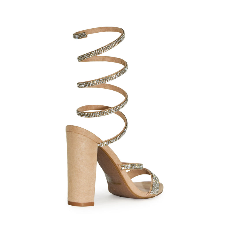Wild Diva Spiral Rhinestone Strappy Ankle Chunky Block Heels